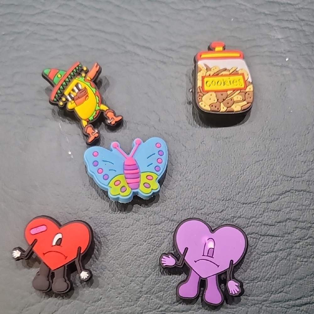 **Colorful Cute Cartoon Shoe Charms - Heart, Butterfly, Taco & Cookie Jar**